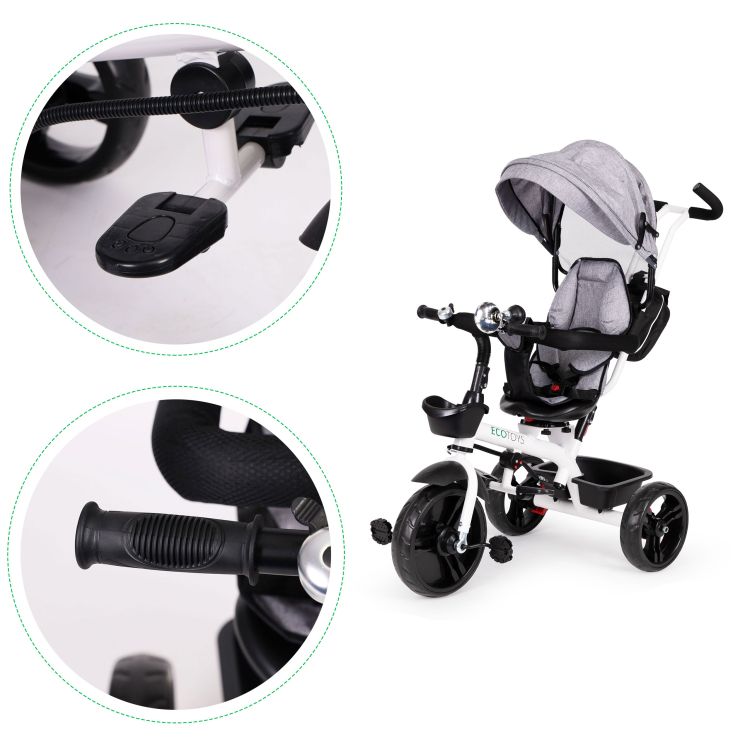 Sivá otočná trojkolka so strieškou Ecotoys