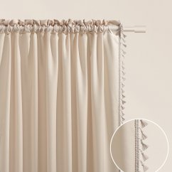 Cremefarbener Vorhang LARA für Bänder mit Quasten 140 x 280 cm