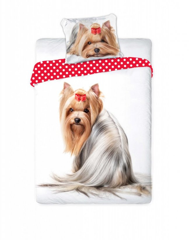 Biele bavlnené posteľné obliečky s motívom psíka - Rozmer: 2 časti: 1ks 160 cmx200 + 1ks 70 cmx80