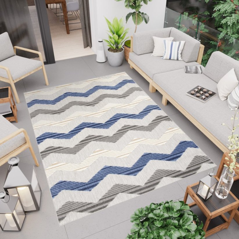 Tappeto per patio a strisce grigie - Dimensioni del tappeto: Larghezza: 140 cm | Lunghezza: 200 cm