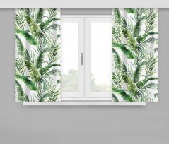 Okenní závěsy bílé s potiskem listů