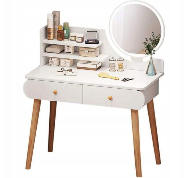 Biely toaletný stolík so zrkadlom