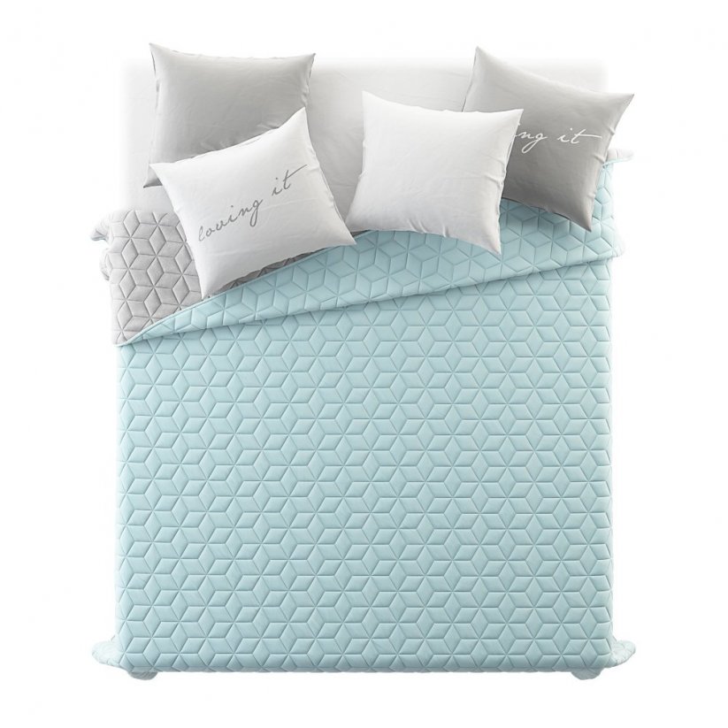 Obojstranné prehozy cez posteľ v mentolovo sivej farbe s kvetovým vzorom