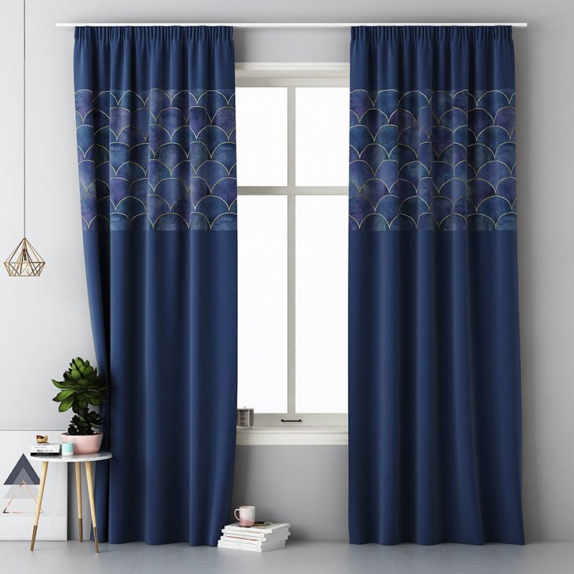 Temno modre zavese v skandinavskem slogu s sponkami 140x250 cm