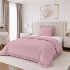 Lenjerie de pat romantică din microfibră, cu volan decorativ – roz