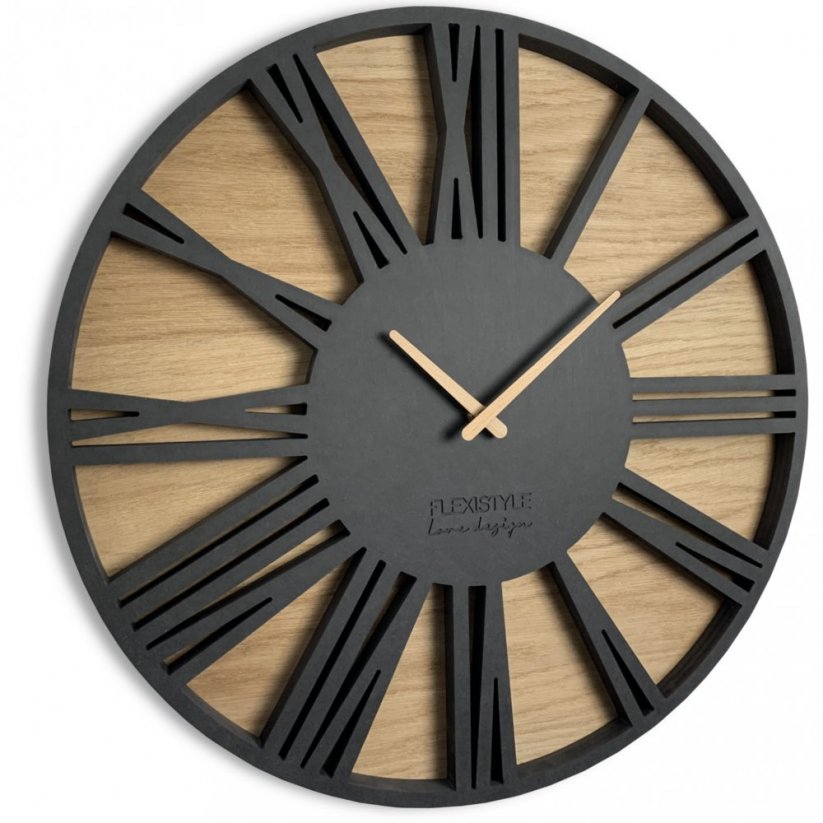 Luxusné drevené hodiny s priemerom 50cm ROMAN LOFT