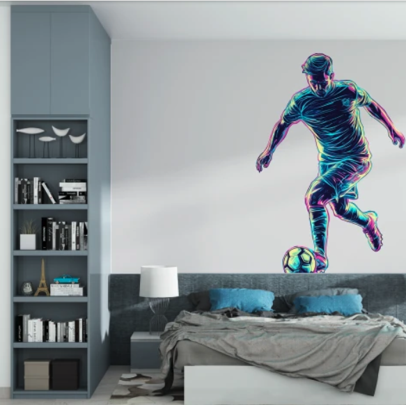 Moderne Wandsticker für Kinder- und Jugendzimmer - Neon-Fußballspieler