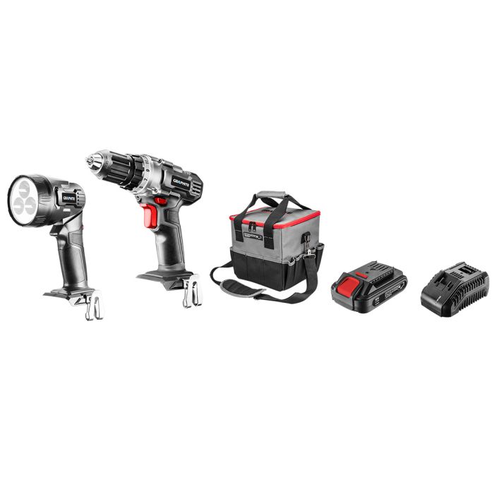 Set de unelte fără fir: burghiu/perforator, lanternă, geantă, baterie Energy+ 18V, Li-Ion 2.0Ah, 58G016 GRAPHITE încărcător