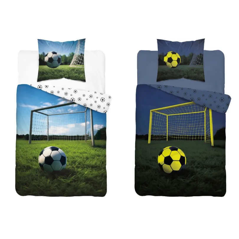 Bavlnené posteľné obliečky svietiace v tme - motív futbalovej lopty