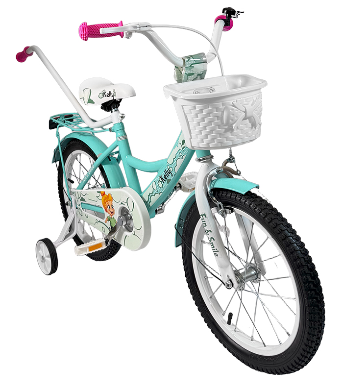 Bicicletă pentru copii cu bară de ghidare, coș și roți auxiliare