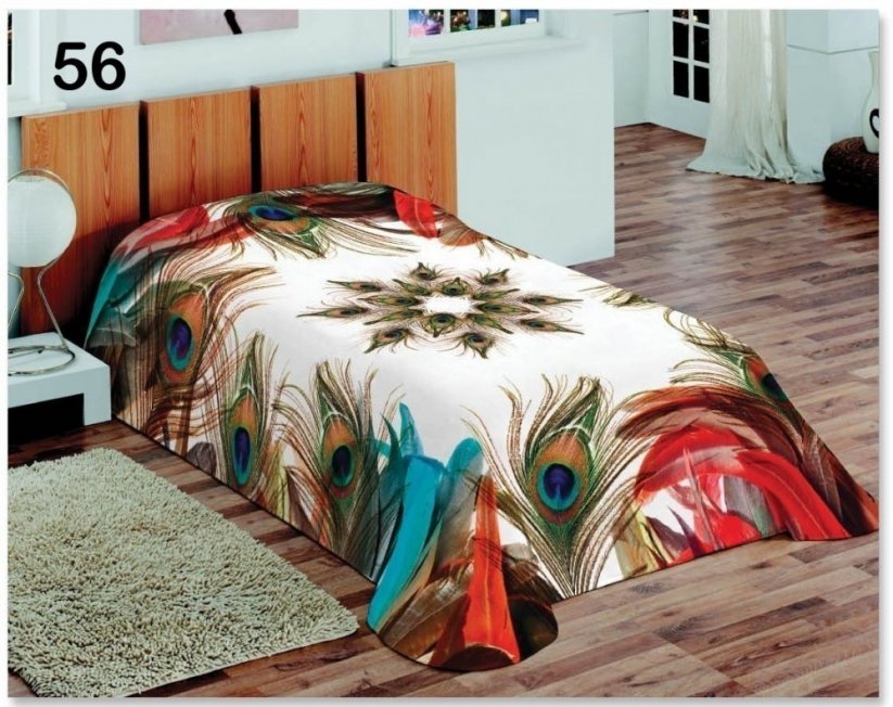 Coperta moderna bianca per un letto con piume di pavone
