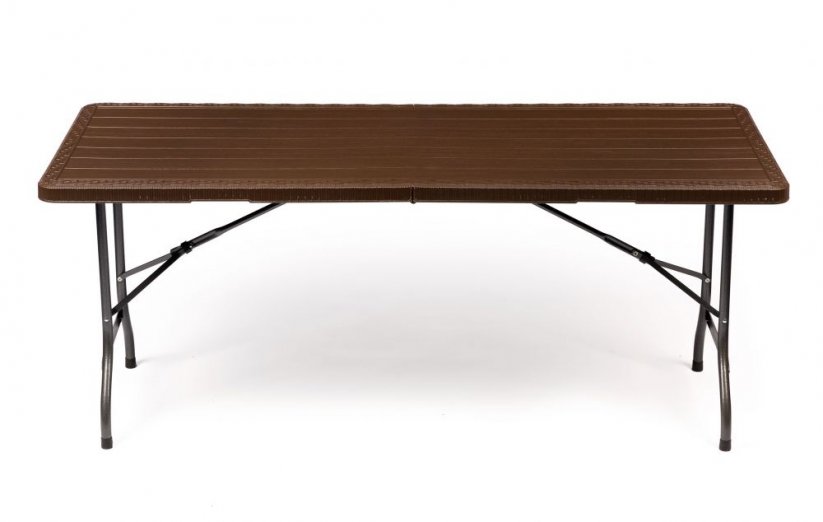  Záhradný cateringový stôl rozkladací 180 cm - hnedý s imitáciou dreva