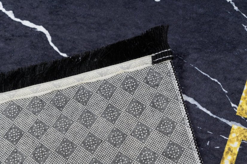 Covor trend negru cu model geometric auriu