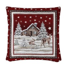 Vianočná gobelínová obliečka na vankúš Zimná krajinka