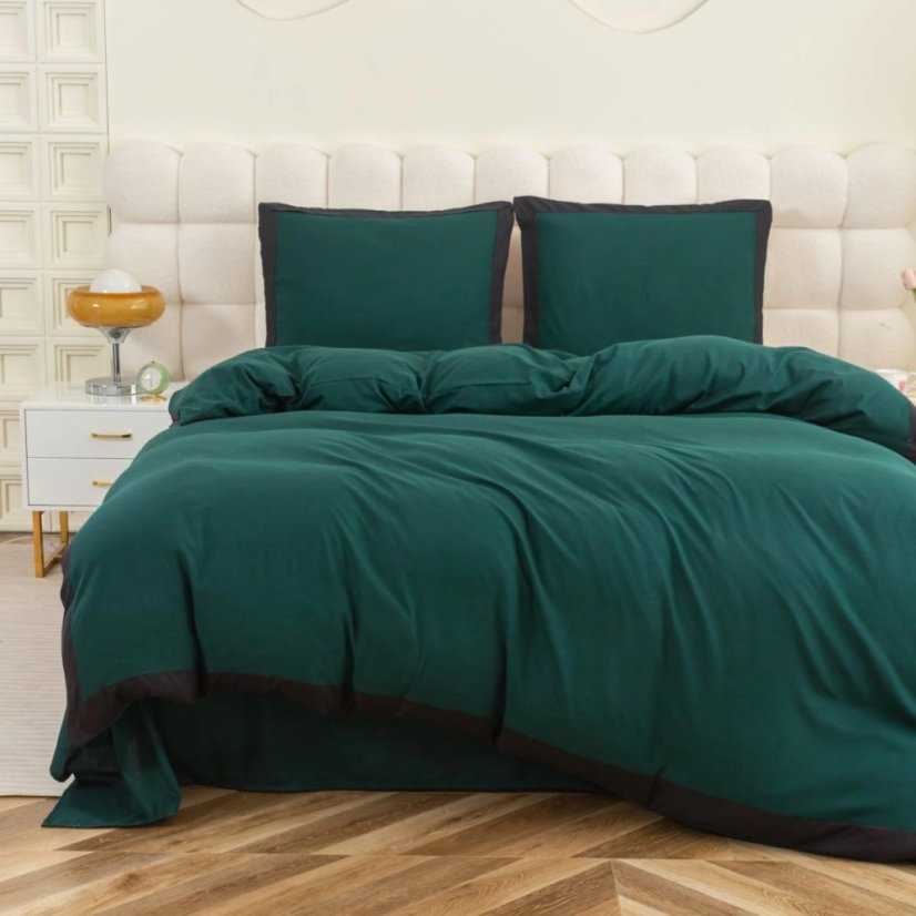 Posteľné obliečky zo syntetickej bavlny - smaragdovo zelené s čiernym lemom