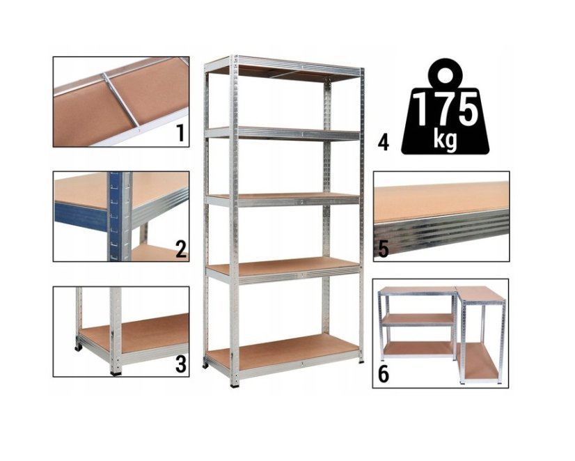 Stabilní kovový regál s 5 policemi 180 x 90 x 30 cm