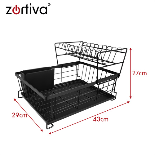 Dvokatni ocjeđivač posuđa s držačem za pribor za jelo – 43 cm
