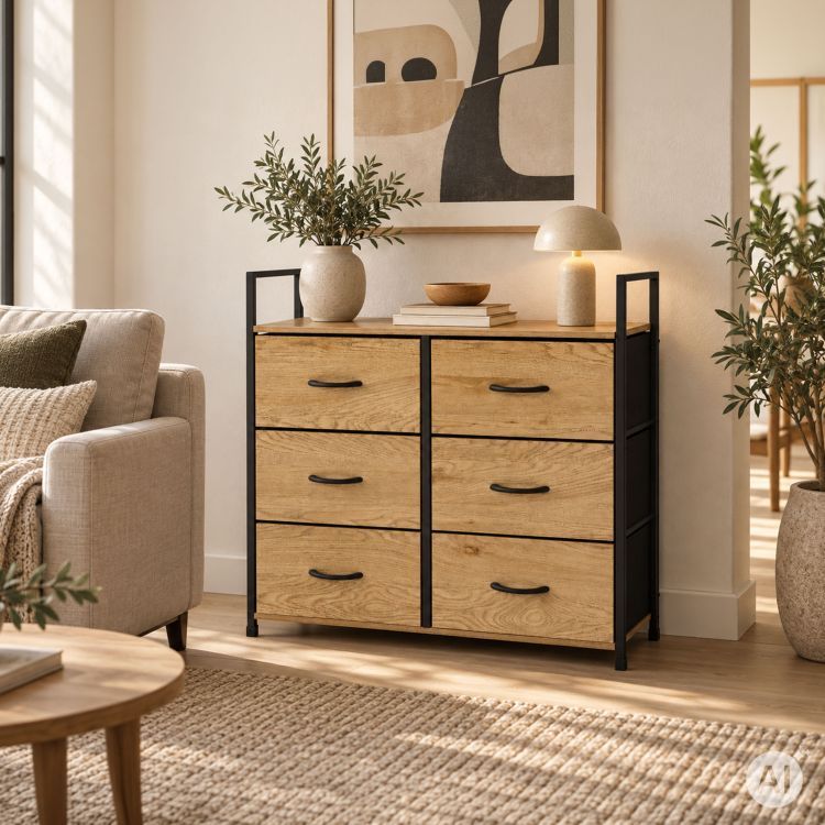 Comodă cu 6 sertare din material textil și cadru metalic 87 x 80 x 24 cm