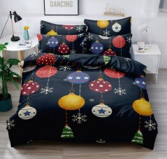Kiváló minőségű sötétkék karácsonyi ágynemű színes díszekkel