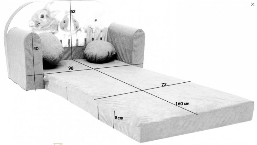 Otroški sivi raztegljivi kavč 98 x 170 cm