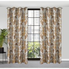 Luxusný záves s potlačou zlatých listov na kruhy 140 x 250 cm 