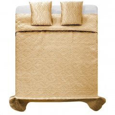 Cuvertura de pat de lux din satin pentru pat dublu de culoare bej cu motive 220 x 240 cm