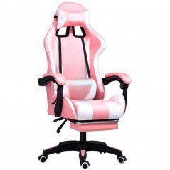 Комфортен гейминг стол с розово-бяла масажна възглавница