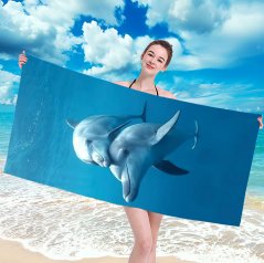 Prosop de plajă albastru cu delfini