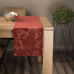 Față de masă centrală din catifea cu imprimare lucioasă de frunze de culoare cărămizie