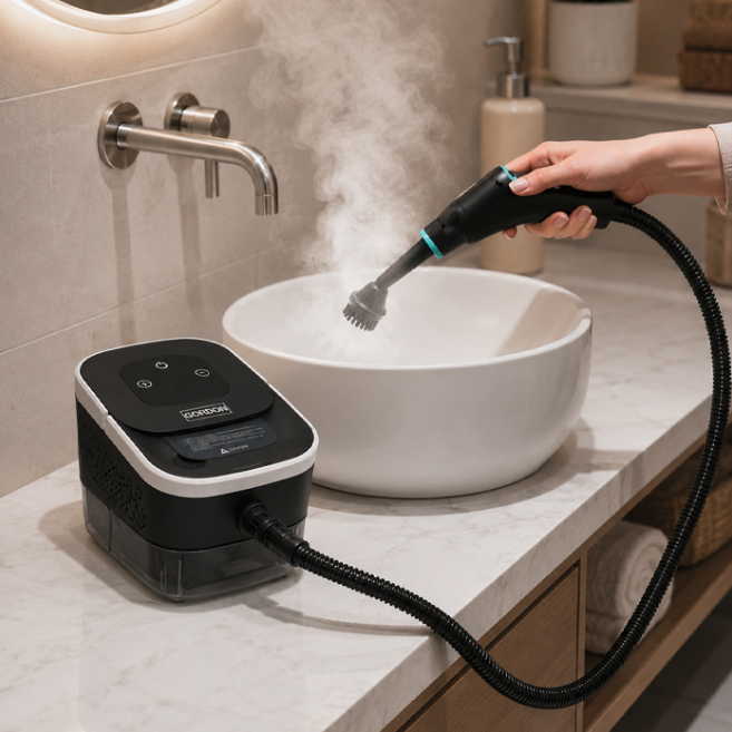 Aparat de curățat cu abur de 2500 W pentru bucătărie, baie, geamuri și tapițerie, cu accesorii