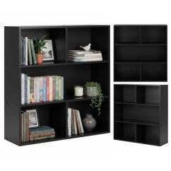 Moderný čierny regál – trojposchodová polica na knihy, dekorácie a hračky