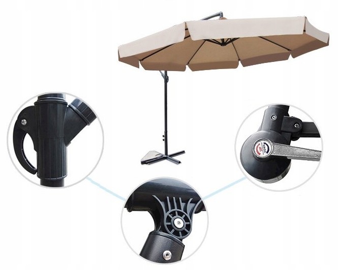 Veľký záhradný slnečník so stojanom šedej farby