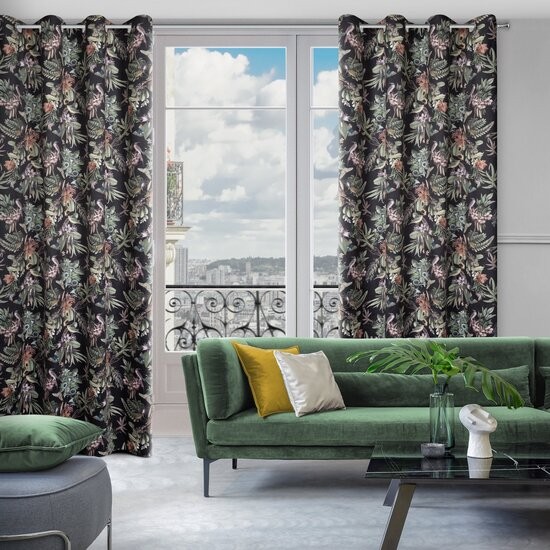 Perdea colorată cu motive botanice pe cercuri 140 x 250 cm