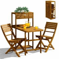 3 részes kerti szett CASARIA® akácfából - összecsukható asztal + 2 szék