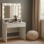 Tavolino da toilette bianco con specchio a LED, cassetti e scomparti