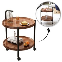 Kerek, kétszintes, kerek, kerekes, mobil dohányzóasztal