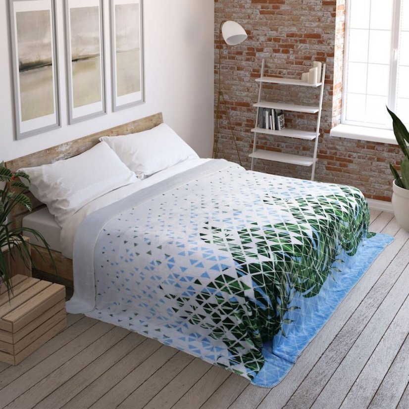 Biela deka s motívom zelených listov