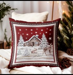 Vianočná gobelínová obliečka na vankúš Zimná krajinka
