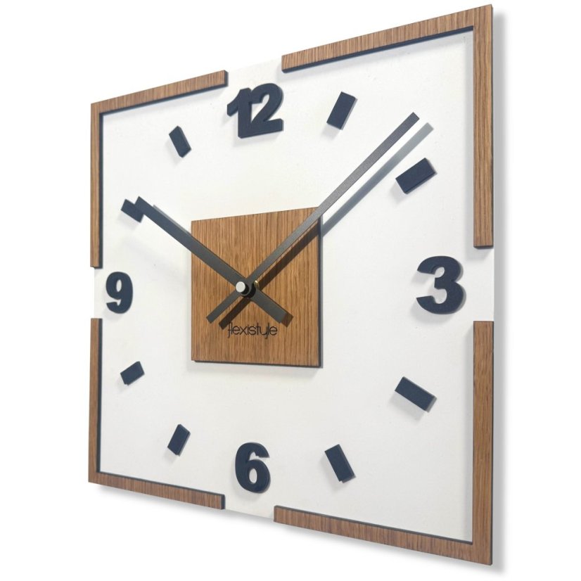 Orologio bianco con decoro in rovere 30 x 30 cm