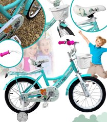 Bicicletta per bambini con barra di guida, cestino e ruote ausiliarie