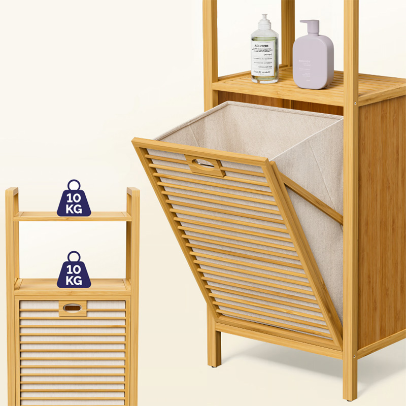 Bambusz polc 36 literes billenő szennyeskosárral - 95 x 40 x 30 cm