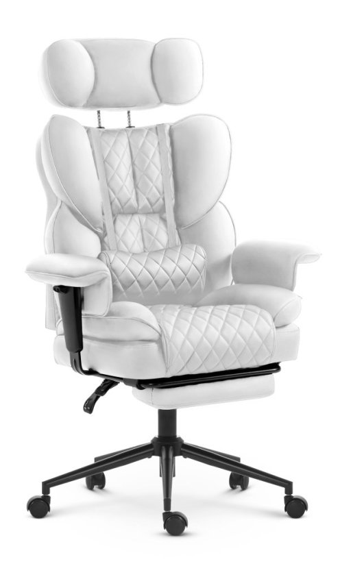 HC-1037 luxus kivitelű ergonomikus irodai fotel lábtartóval – fehér ökobőr