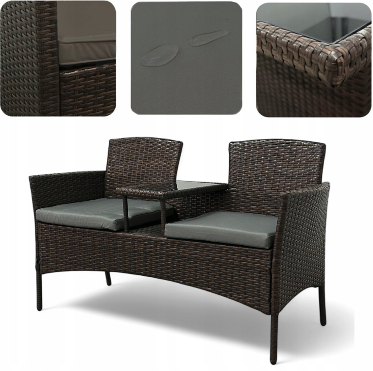 Garten-Rattan-Garnitur NM-03 - braun + graue Kissen