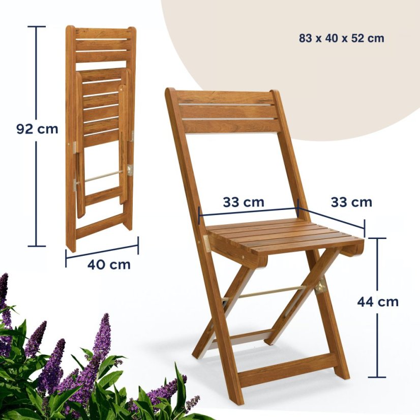 Set da giardino in legno 3 pezzi - tavolo pieghevole + sedie