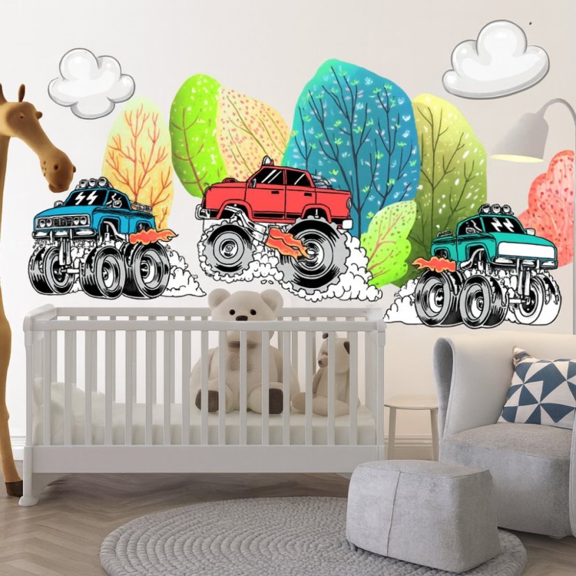 Barevná samolepka na zeď pro milovníky offroadu - auta 4x4