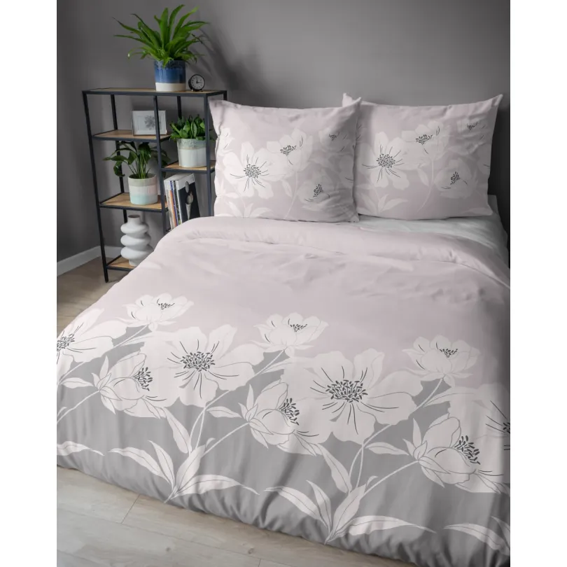 Flanelové posteľné obliečky - ružové s motívom kvetov