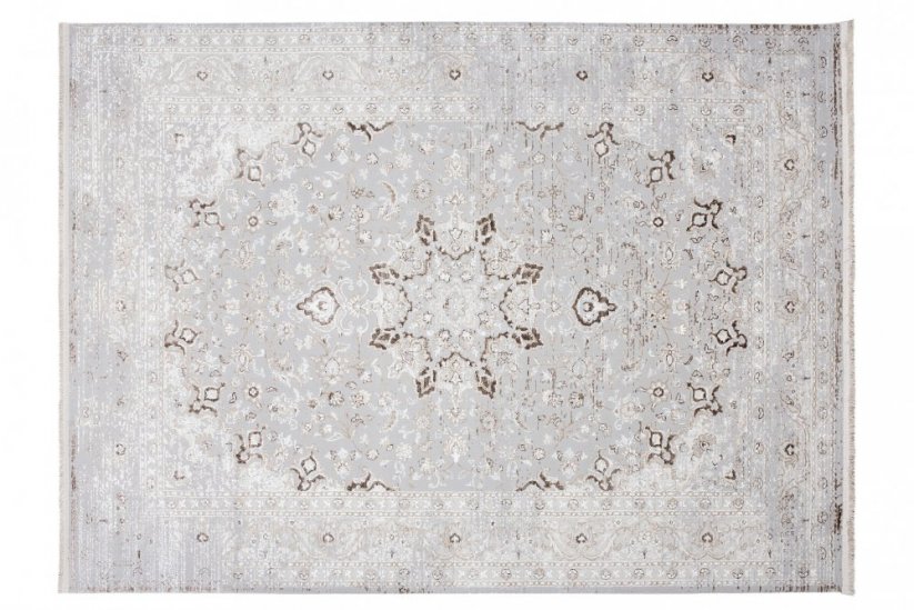 Светъл бяло-сив килим с винтидж дизайн и шарки