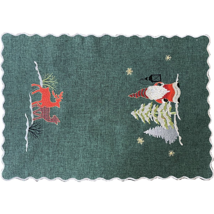 Zelená sieťotlač s výšivkou škriatka a soba