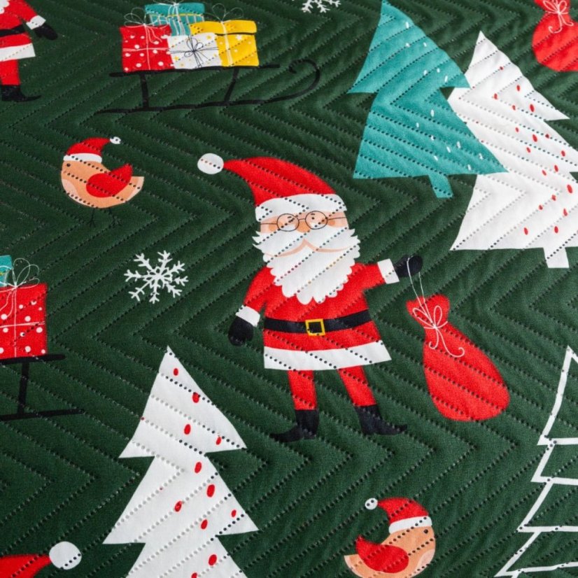 Steppelt karácsonyi ágytakaró Mikulással - zöld dekoratív ágytakaró