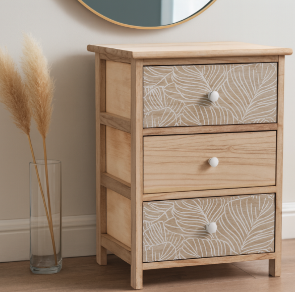 Kommode LUIZA mit 3 Schubladen - Boho-Design, 40 x 29 x 58 cm
